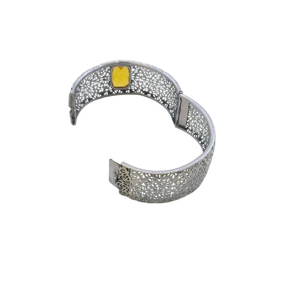 Stunning Edwardian Filigree Wide Bangle with Faceted Glass Bangle Bracelet A8568 - Picture 3 of 8